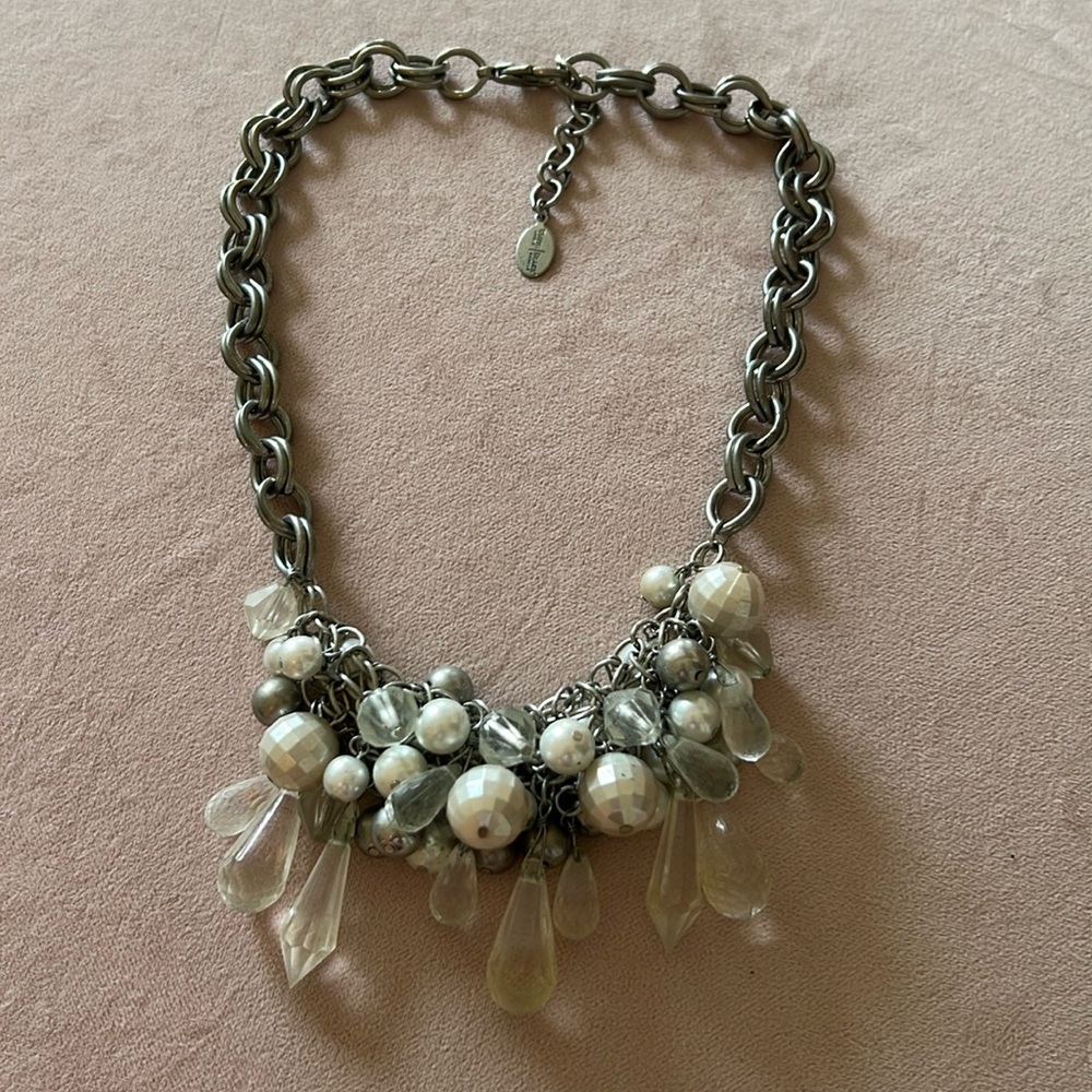 WHBM Statement necklace. Silver pearl and clear.